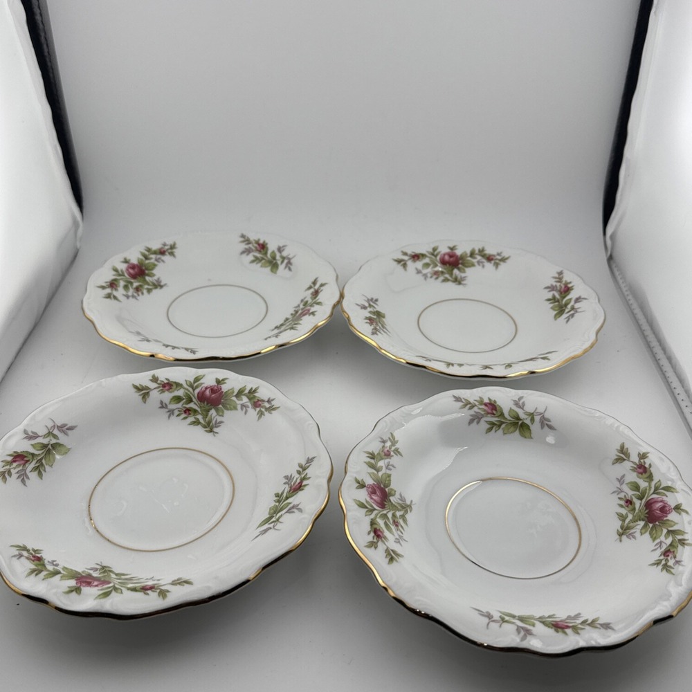 1940's Vintage Johann Haviland Bavaria Germany Sepia Rose  China Saucers Set 4